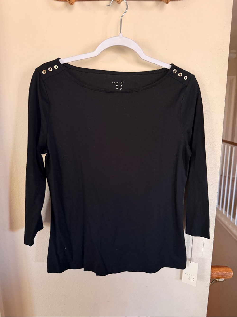 a new day Black Boatneck Long Sleeve Top with Shoulder Studs